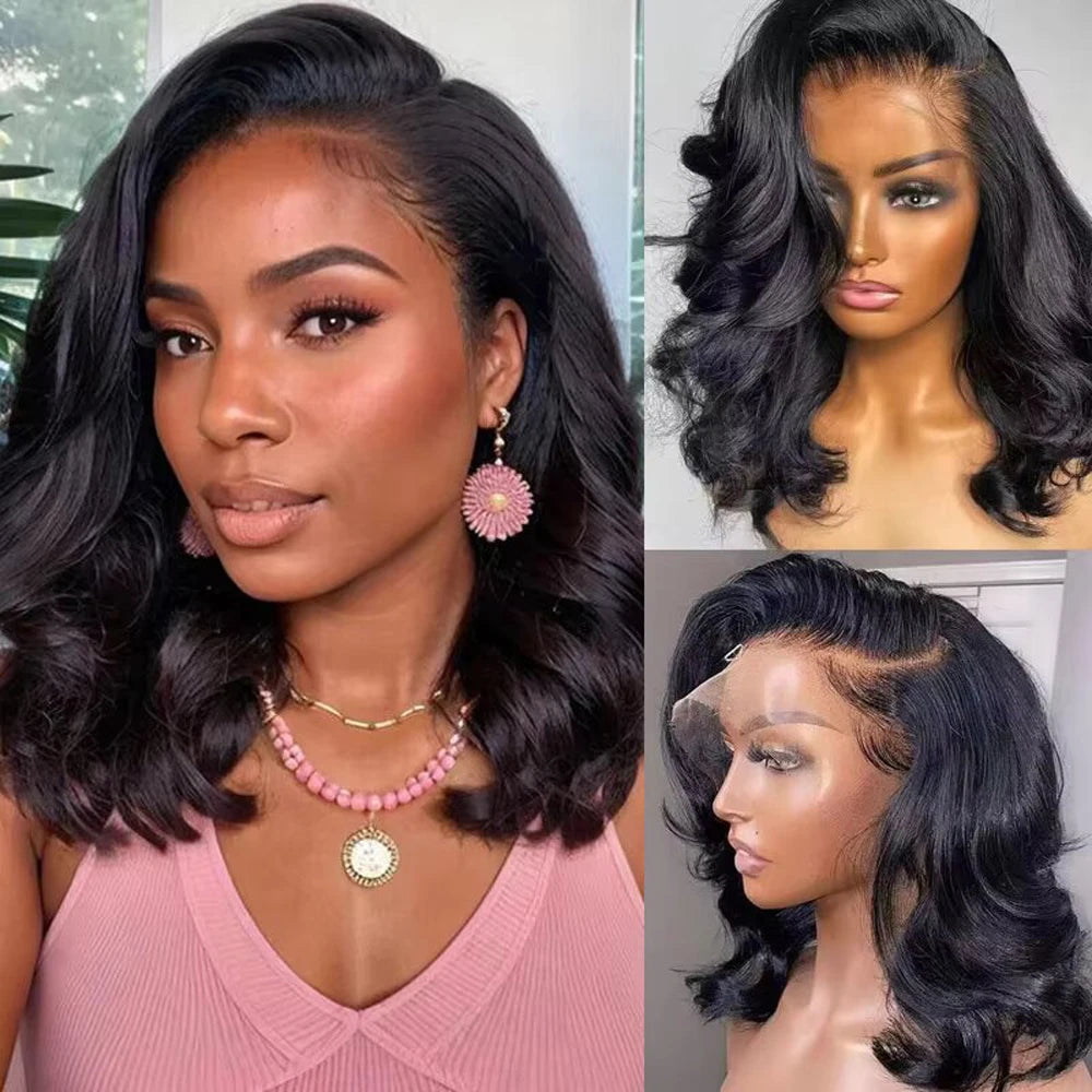 Body Wave Short Bob Wig 180 Density 13x4 Lace Front Human Hair wig 16 Inch 100% Brazilian Remy Hair Pre Plucked With Baby Hair