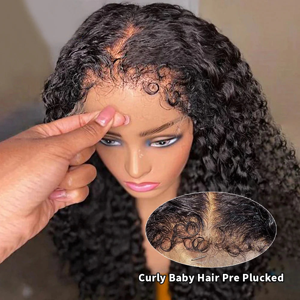 4C Edges Wig Kinky Curly 13x6 HD Lace Frontal Wig Human Hair Glueless Deep Wave 13x6 HD Transparent Lace Front Human Hair Wigs