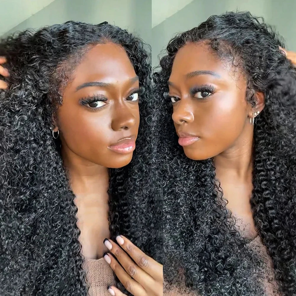 4C Edges Wig Kinky Curly 13x6 HD Lace Frontal Wig Human Hair Glueless Deep Wave 13x6 HD Transparent Lace Front Human Hair Wigs