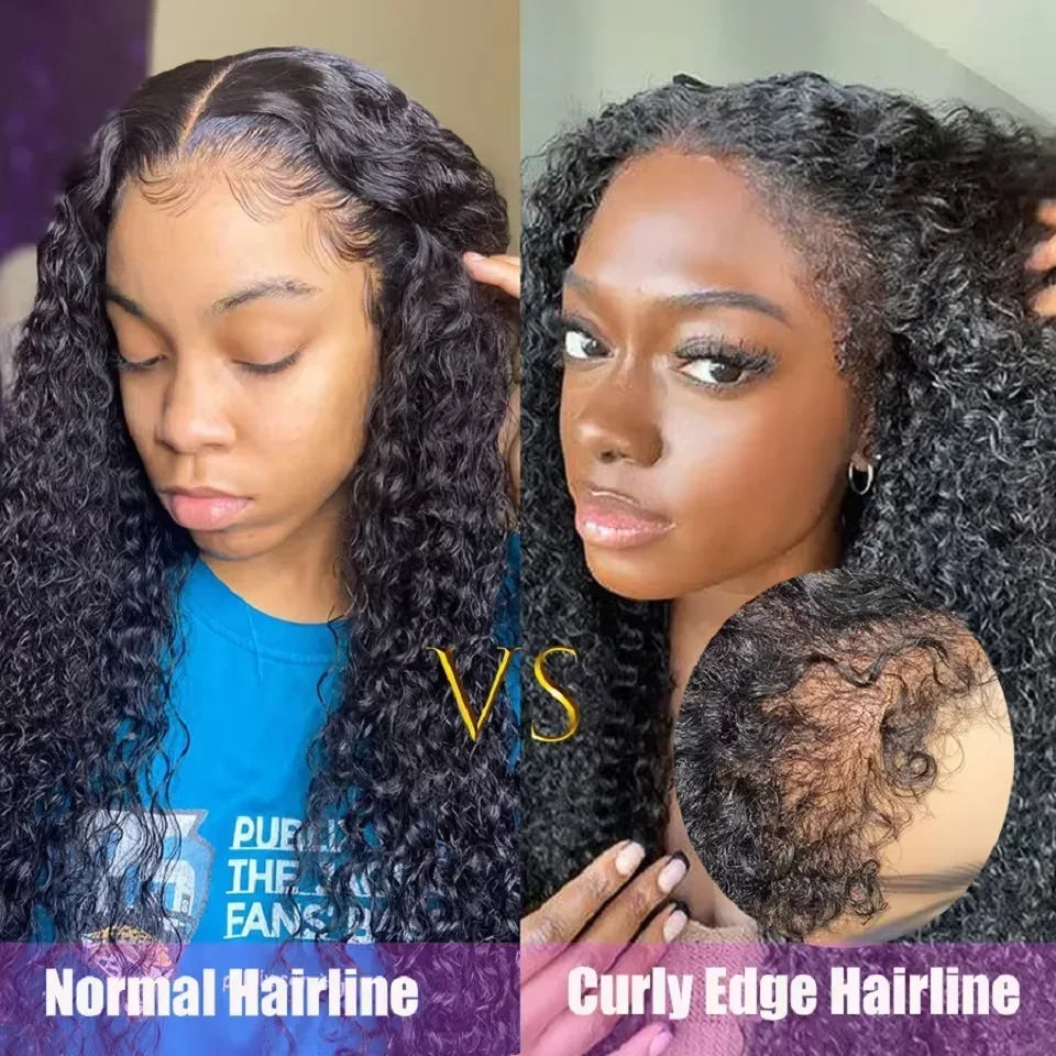 4C Edges Wig Kinky Curly 13x6 HD Lace Frontal Wig Human Hair Glueless Deep Wave 13x6 HD Transparent Lace Front Human Hair Wigs