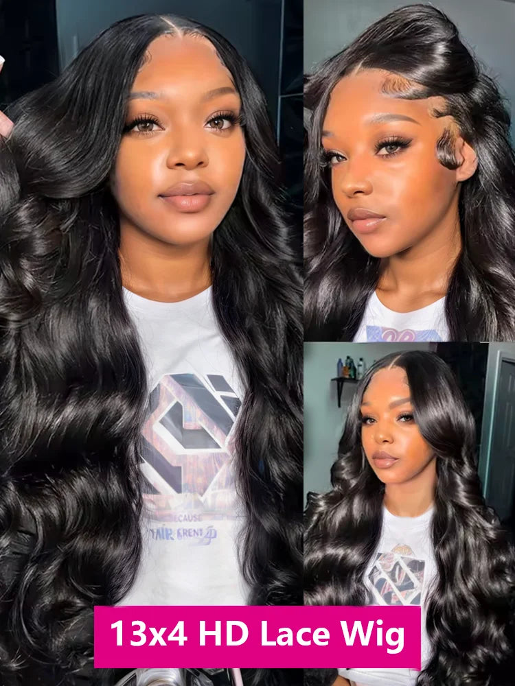 Body Wave 13x4 HD Transparent Lace Front 100% Human Hair Wig black 13x6 Lace Frontal Wigs Inch Pre Plucked For Women