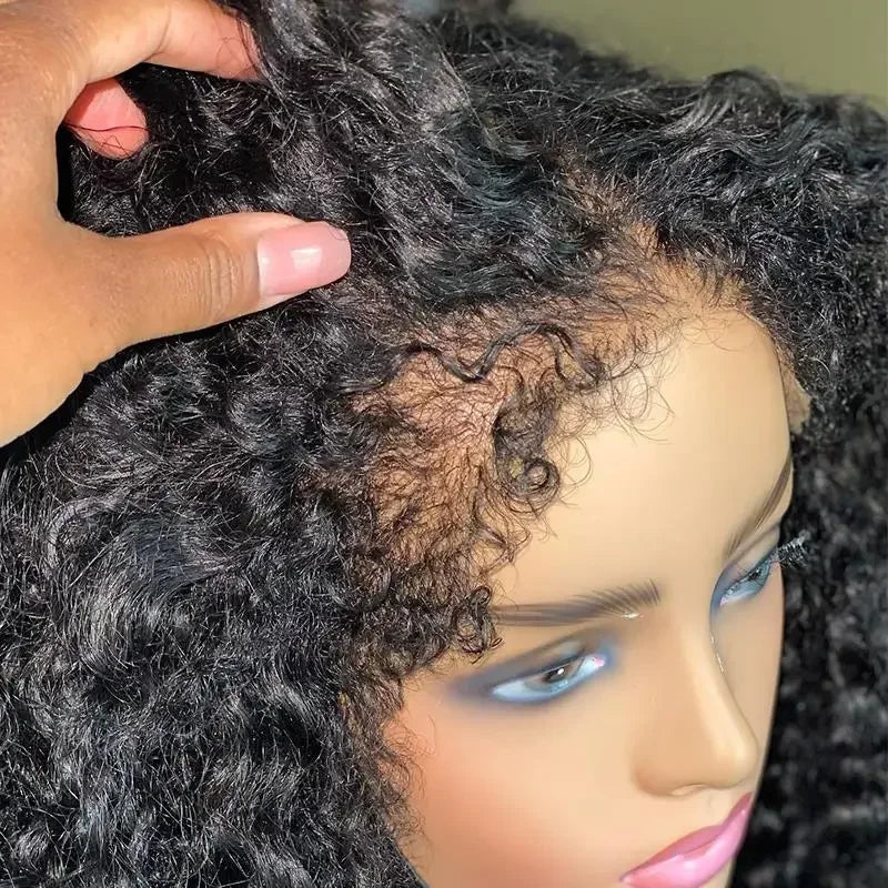 4C Edges Wig Kinky Curly 13x6 HD Lace Frontal Wig Human Hair Glueless Deep Wave 13x6 HD Transparent Lace Front Human Hair Wigs