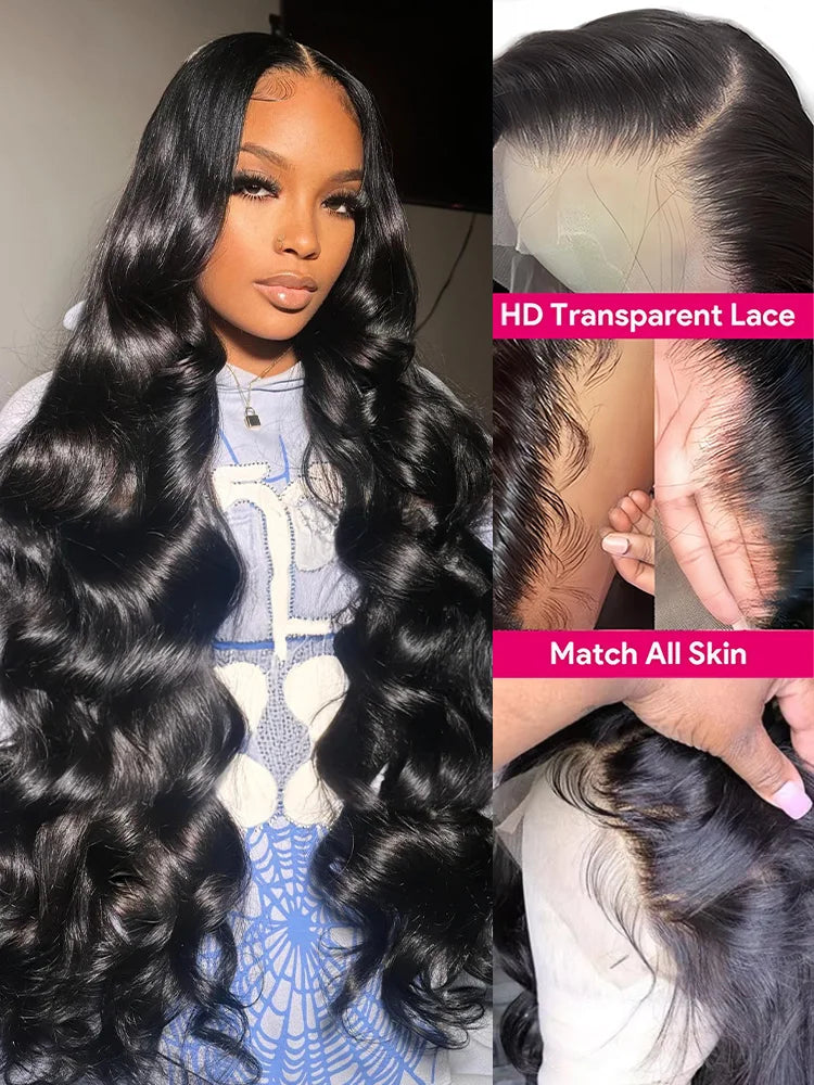 Body Wave 13x4 HD Transparent Lace Front 100% Human Hair Wig black 13x6 Lace Frontal Wigs Inch Pre Plucked For Women