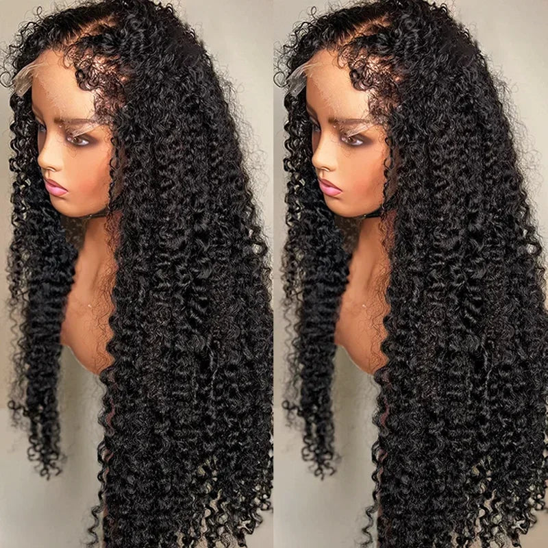 4C Edges Wig Kinky Curly 13x6 HD Lace Frontal Wig Human Hair Glueless Deep Wave 13x6 HD Transparent Lace Front Human Hair Wigs