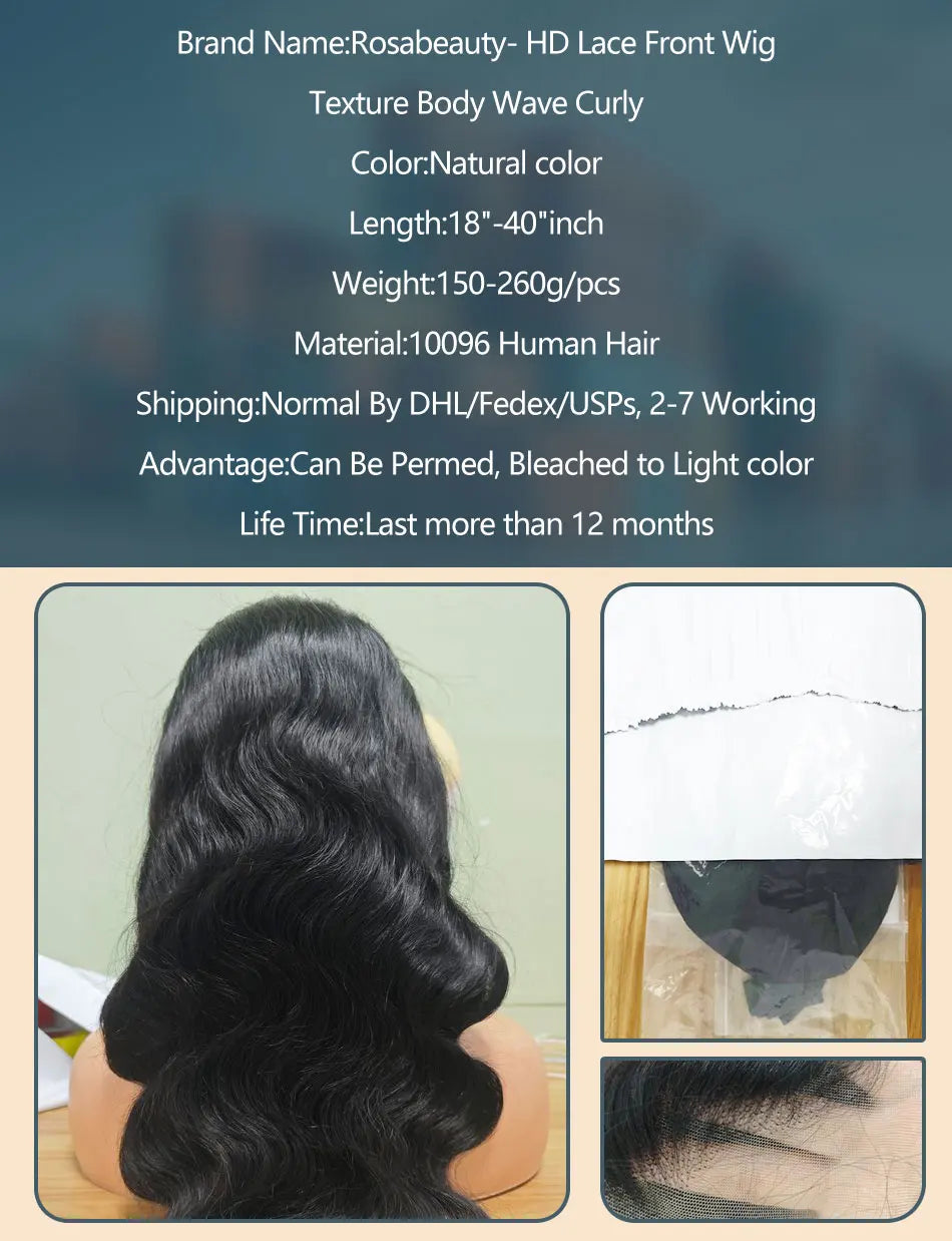 Body Wave 13x4 HD Transparent Lace Front 100% Human Hair Wig black 13x6 Lace Frontal Wigs Inch Pre Plucked For Women