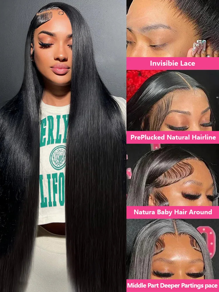 250 Density Bone Straight 13x6 HD Lace Frontal Wig 100% Human Hair 13x4 Lace Frontal Wig 5x5 Glueless Closure Wear Go